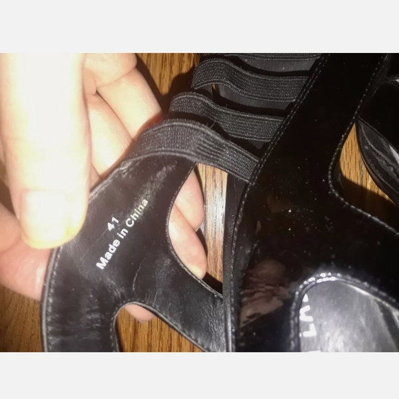 2/$25 Design Lab Black shiny vinyl stiletto cage heels - Picture 3 of 7